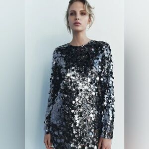 NWT Zara Woman Sequined SHORT SEQUIN DRESS Size S Small